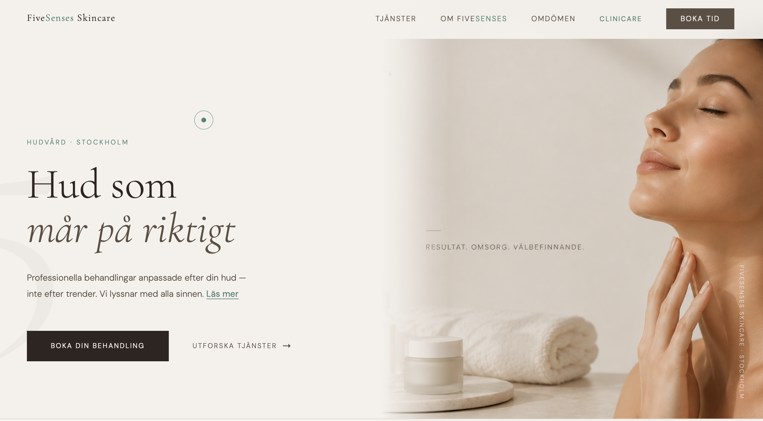 FiveSenses Skincare hemsida